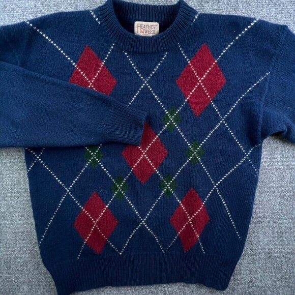 Vintage Heather And Tweed Shetland Wool Knit Sweater Men Medium Pullover Diamond - Picture 1 of 12